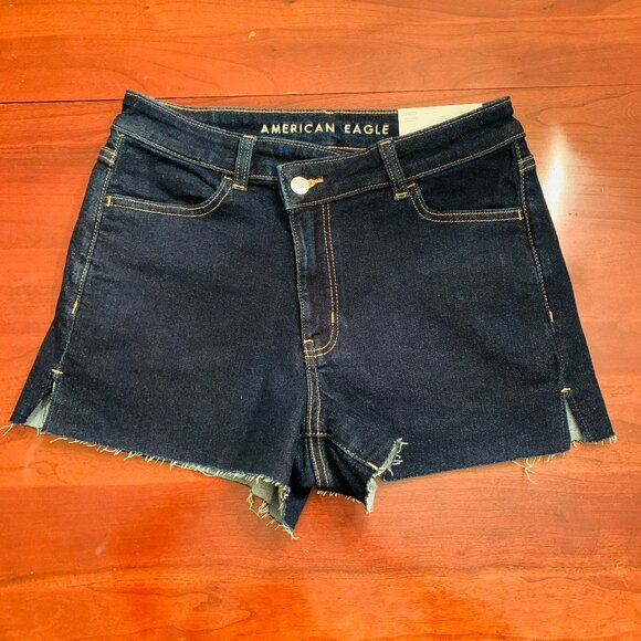 American Eagle Mom Shorts Stretch Denim Super High Rise Indigo Cotton Size 4 27 - Picture 1 of 16